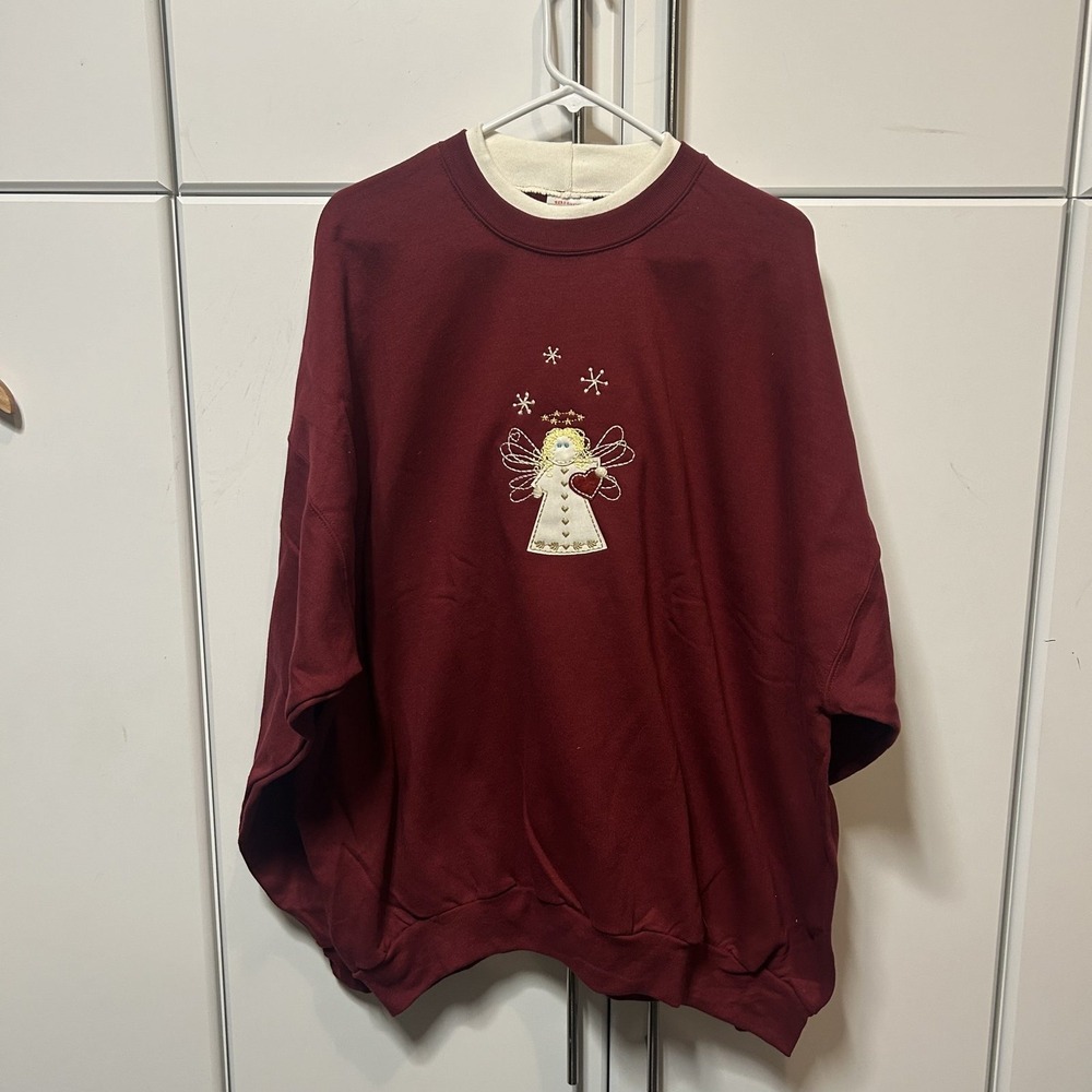 Hanes ComfortBlend Angel Embroidered Sweatshirt Maroon Double Collar 3XL